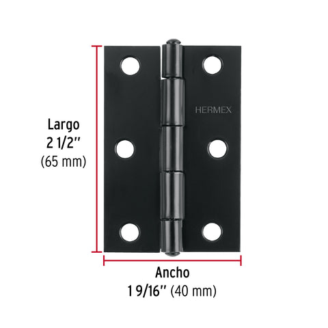 Bisagra rectangular 2-1/2' negra, HERMEX | BR-256 | 45635