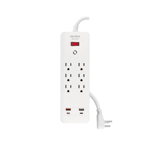 Multicontacto 6 entradas, 2 USB A + 2 USB C, blanco, VOLTECK | MUL-612U | 45662