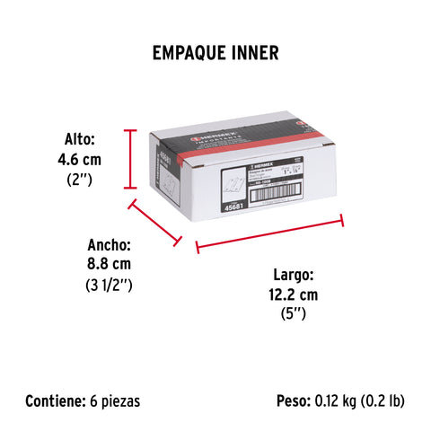 Bolsa con 2 bisagras rectangulares 1', acero pulido | BR-100B | 45681