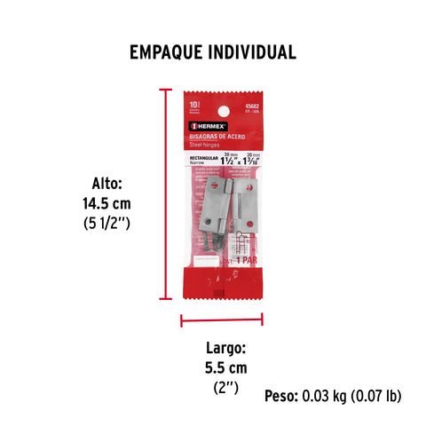 Bolsa con 2 bisagras rectangulares 1-1/2', acero pulido | BR-150B | 45682