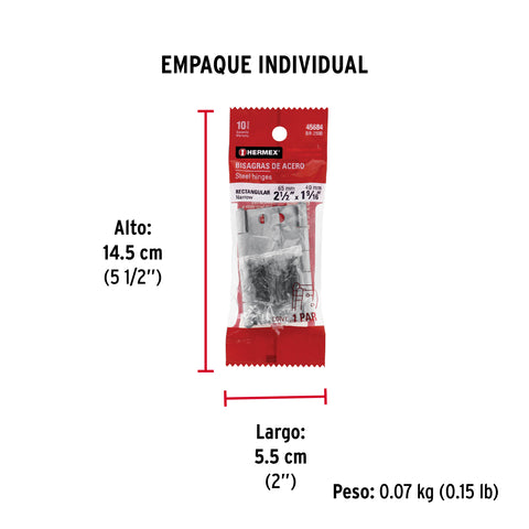 Bolsa con 2 bisagras rectangulares 2-1/2', acero pulido | BR-250B | 45684