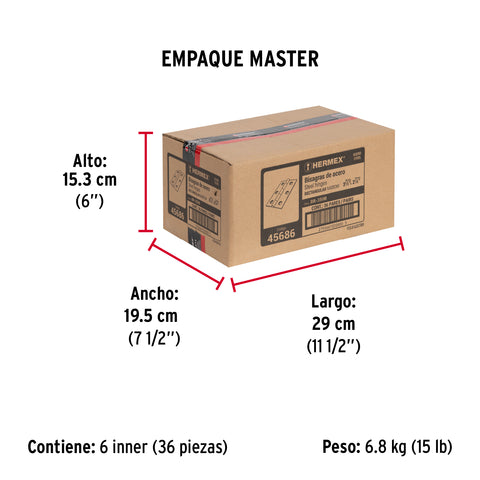 Bolsa con 2 bisagras rectangulares 3-1/2', acero pulido | BR-350B | 45686