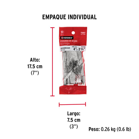 Bolsa con 2 bisagras rectangulares 4', acero pulido | BR-400B | 45687