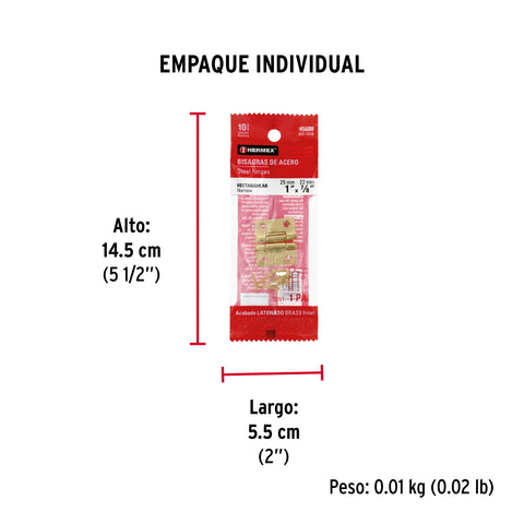 Bolsa con 2 bisagras rectangulares 1', acero latonado | BR-101B | 45688