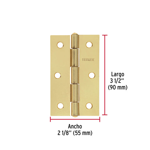 Bolsa con 2 bisagras rectangulares 3-1/2', acero latonado | BR-351B | 45689