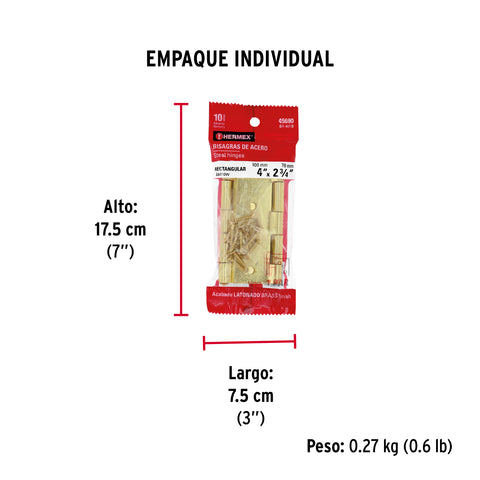 Bolsa con 2 bisagras rectangulares 4', acero latonado | BR-401B | 45690