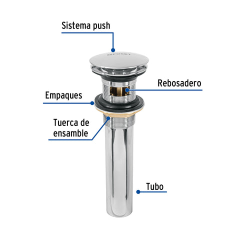 Contra p/lavabo, 1-1/4', con rebosadero, hongo, latón, cromo | CE-226 | 45701