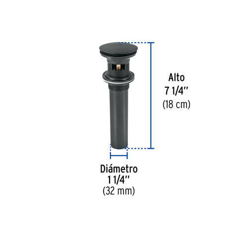Contra p/lavabo, 1-1/4', con rebosadero, hongo, latón, negro | CE-226M | 45703