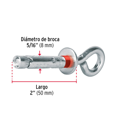 Caja con 100 taquetes expansivos 8x50 mm con armella cerrada | TAE-8X45CG | 45734