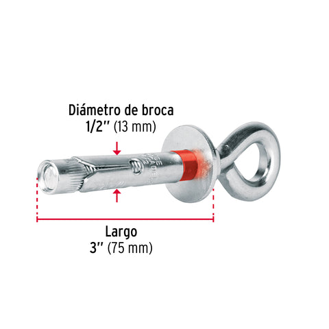 Caja con 25 taquetes expansivos 12x75 mm con armella cerrada | TAE-12X70CG | 45736