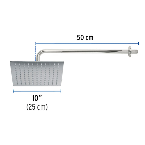 Regadera plato cuadrado 10' con brazo, cromo, FOSET RIVIERA | R-310 | 45773