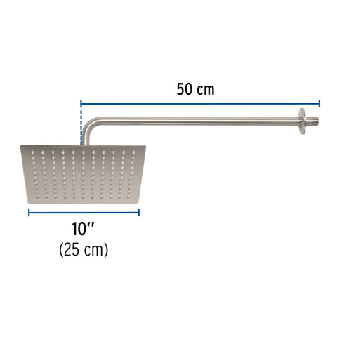 Regadera plato cuadrado 10' con brazo, satín, FOSET RIVIERA | R-310N | 45774