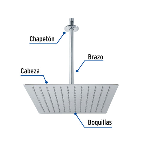 Regadera plato cuadrado 12' con brazo, cromo, FOSET RIVIERA | R-312 | 45775