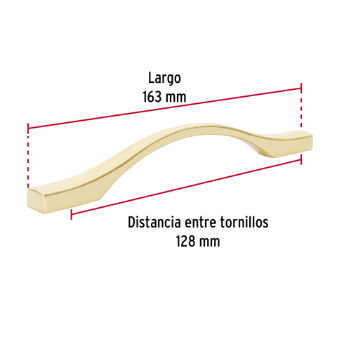 Jaladera de 128mm, línea Segovia, latón brillante, HERMEX | JAL-1522 | 45808