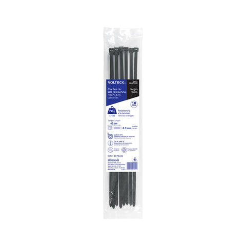 Bolsa con 10 cinchos plásticos 175 lb, 450 x 9 mm, negros | CIN-17545N | 45841