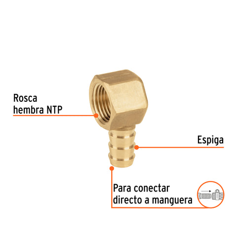 Codo estufa a 90° de latón con espiga de 3/8', FOSET | CLG-521E | 45881