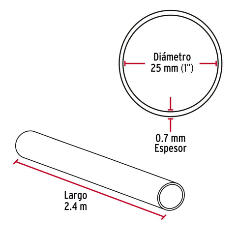Tubo redondo para clóset, 2.4 m, acero cromado, HERMEX | TR-524 | 45892