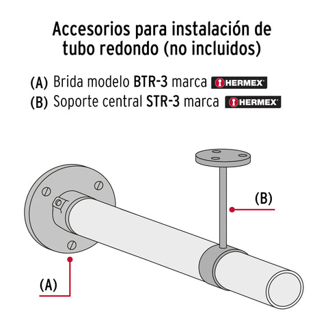 Tubo redondo para clóset, 1.8 m, acero cromado, HERMEX | TR-518 | 45893