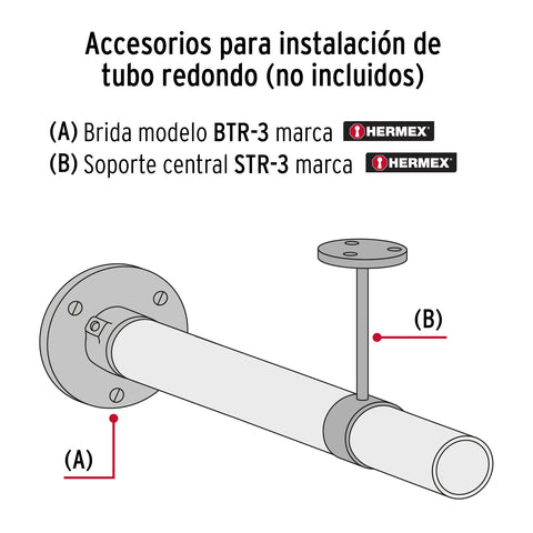 Tubo redondo para clóset,1.5 m, acero cromado, HERMEX | TR-515 | 45894