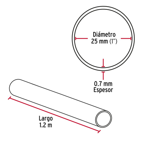 Tubo redondo para clóset,1.2 m, acero cromado, HERMEX | TR-512 | 45895