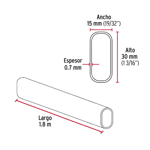 Tubo ovalado para clóset,1.8 m, acero cromado, HERMEX | TO-518 | 45898