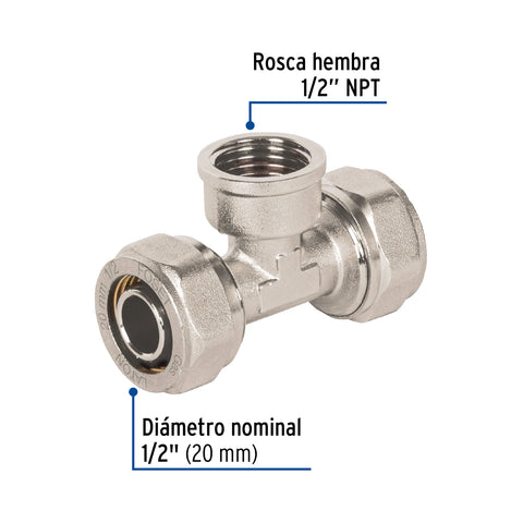Tee para PEALPE, 1/2', con rosca hembra central, FOSET | PPG-12TH | 45930