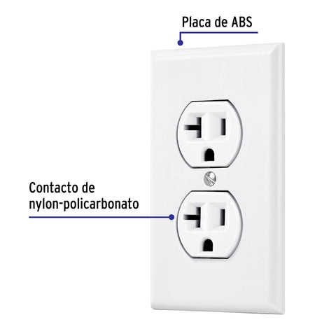 Placa armada contacto dúplex,2 polos, línea Standard, blanco | PA-CODO-MSB | 45951