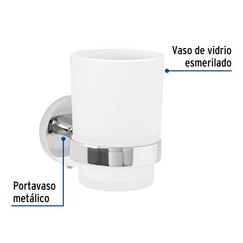Portavaso cepillero cromo con vaso de vidrio, FOSET TÚBIG | TBA-71 | 45955