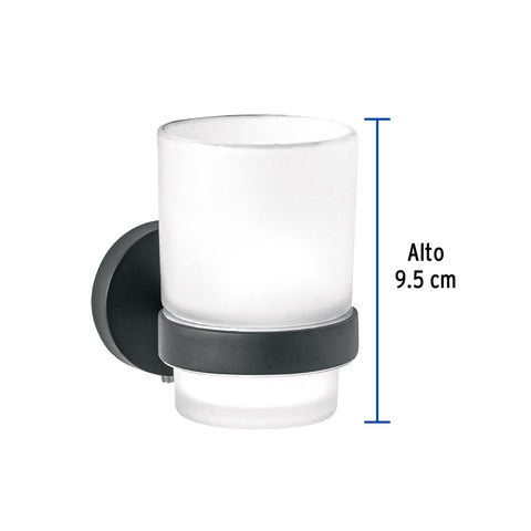 Portavaso cepillero negro con vaso de vidrio, FOSET TÚBIG | TBA-71M | 45957