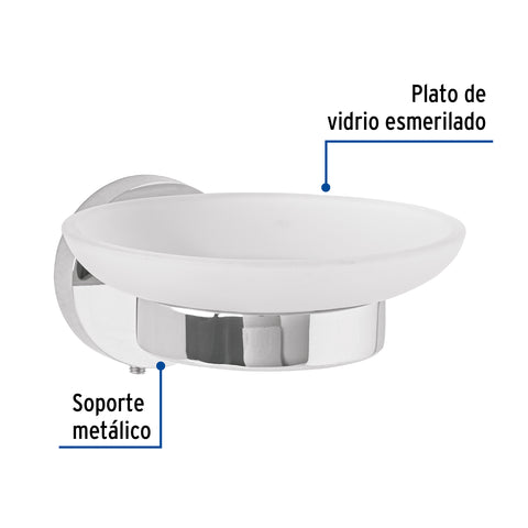 Jabonera metálica cromo con plato de vidrio, FOSET TÚBIG | TBA-74 | 45964