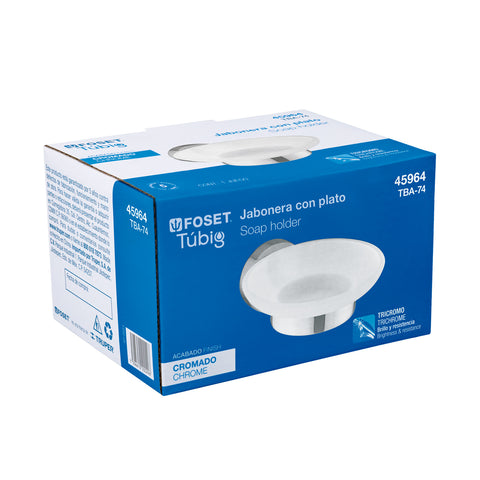 Jabonera metálica cromo con plato de vidrio, FOSET TÚBIG | TBA-74 | 45964