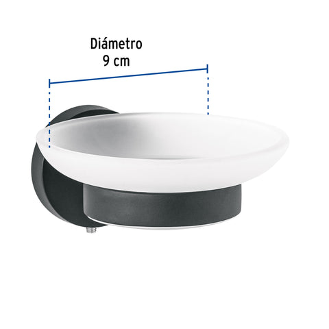 Jabonera metálica negro con plato de vidrio, FOSET TÚBIG | TBA-74M | 45966