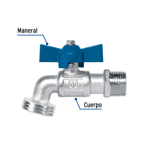 Llave esfera de latón 1/2', maneral corto, 130g, s/adaptador | LLE-130LS | 45967