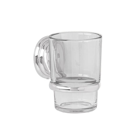 Portavaso cepillero cromo con vaso de vidrio, FOSET AQUA | AQA-81 | 45976