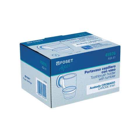 Portavaso cepillero cromo con vaso de vidrio, FOSET AQUA | AQA-81 | 45976