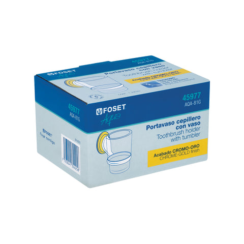 Portavaso cepillero cromo-oro con vaso de vidrio, FOSET AQUA | AQA-81G | 45977
