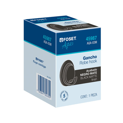 Gancho sencillo metálico acabado negro, FOSET AQUA | AQA-83M | 45987