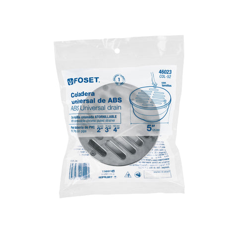 Coladera de ABS con rejilla cromada 5', con tornillos, FOSET | COL-52 | 46023