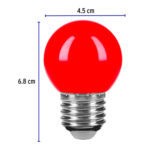 Lámpara LED tipo bulbo G45 1 W color rojo, caja, Volteck | LED-1RO | 46029