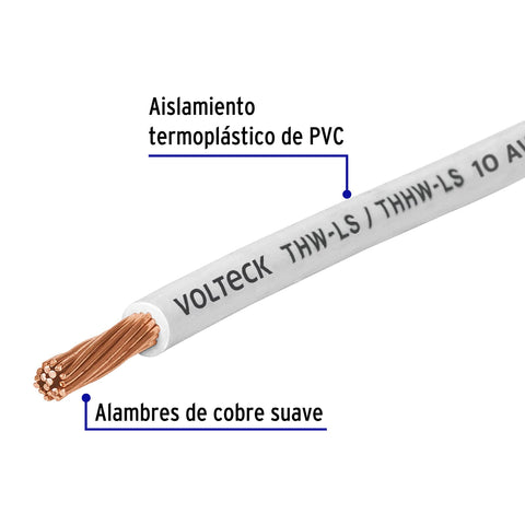 Rollo de 100 m de cable THHW-LS 10 AWG blanco, Volteck | CAB-10B | 46055