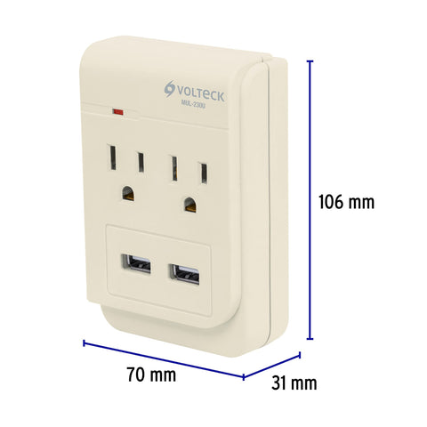 Multicontacto, 2 entradas,con 2 entradas USB, aterrizado | MUL-230U | 46088