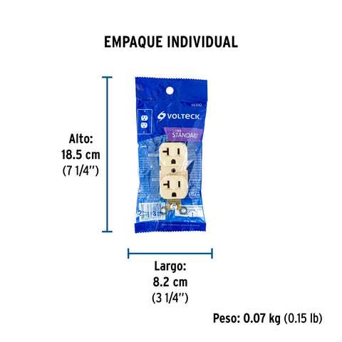 Contacto dúplex, 2 polos 3 hilos, 20 A, Standard, marfil | CODO-MS | 46100