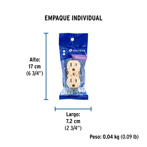 Contacto dúplex, 2 polos 3 hilos, Standard, marfil, Volteck | CODO-S | 46102