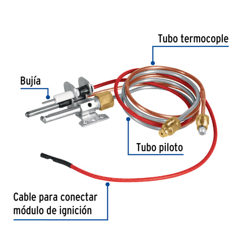 Termopar tipo flauta con bujía, 60 cm, FOSET | TEPAR-60FB | 46149