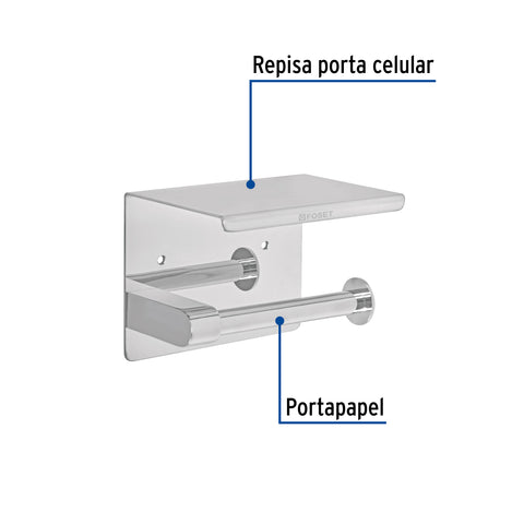 Portarrollo cromo con soporte para celular, FOSET RIVIERA | RIA-84 | 46354