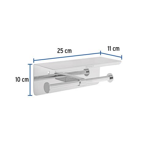 Portarrollo doble en cromo con soporte para celular, RIVIERA | RIA-85 | 46356