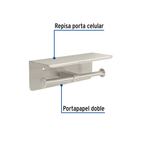 Portarrollo doble en satín con soporte para celular, RIVIERA | RIA-85N | 46357