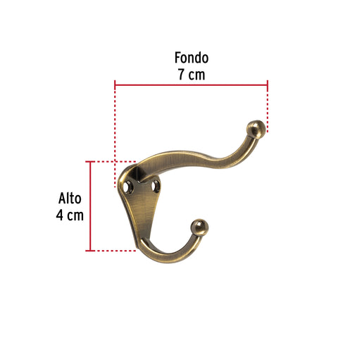 Gancho tipo perchero sombrero y abrigo, 4cm, latón, HERMEX | PEPU-32 | 46405