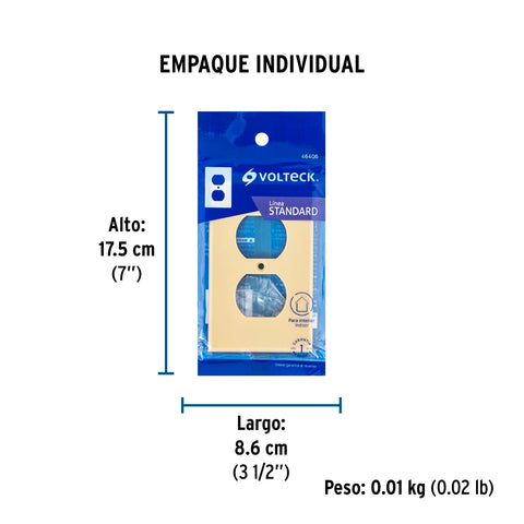 Placa de ABS dúplex, Standard, marfil, Volteck | PPDO-S | 46406