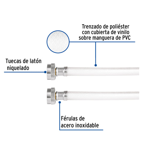Manguera para lavadora, vinilo, 3/4' x 3/4', 1.8 m, FOSET | FLV-180B | 46429